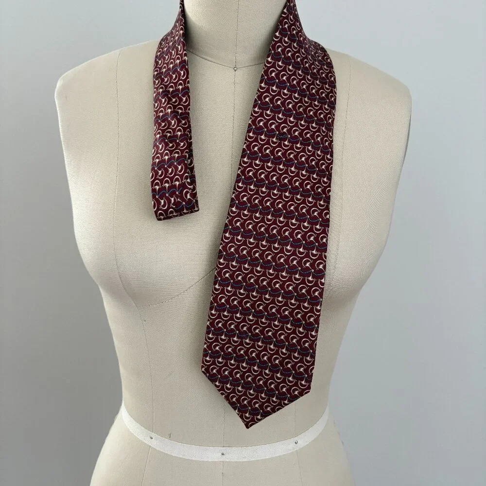 Vintage Bert Pulitzer Neck Tie Dark Red 100% Silk Equestrian Old Money Regal